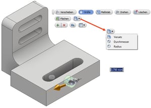CAD-MoDie Funktion "Direkt Bearbeiten" am Beispiel "Größe"