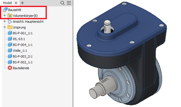 Bauteil und Volumenkörper in Inventor