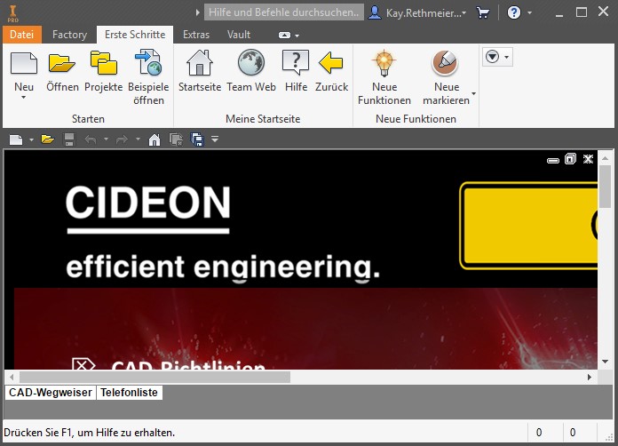 Die individuell konfigurierte Webseite beim Starten von Autodesk Inventor.
