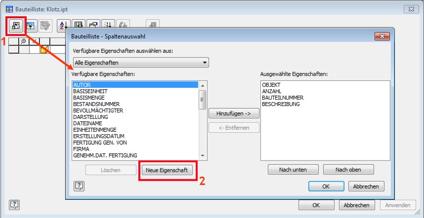 iProperty Oberfläche Zeichnungsableitung platzieren einer Stückliste