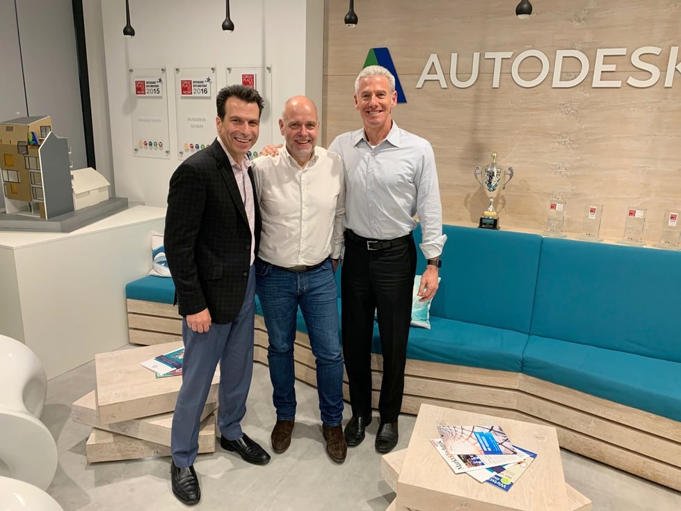 Andrew Anagnost, President and Chief Executive Officer Autodesk, Clemens Voegele, Geschäfts­führer Cideon und Steve Blum, Senior Vice President Worldwide Field Operations, Autodesk.