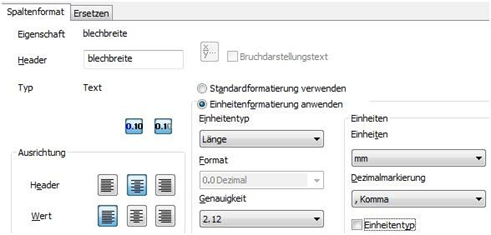 Spaltenformatierung