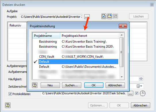 Aufgabenplanung im Inventor