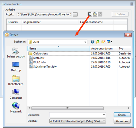Aufgabenplanung im Inventor