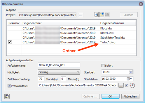 Aufgabenplanung im Inventor